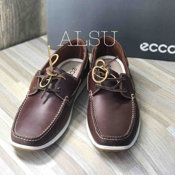 ECCO Dip Moc Boat Cognac Leather Brown AUTHENTIC - Picture 7 of 8